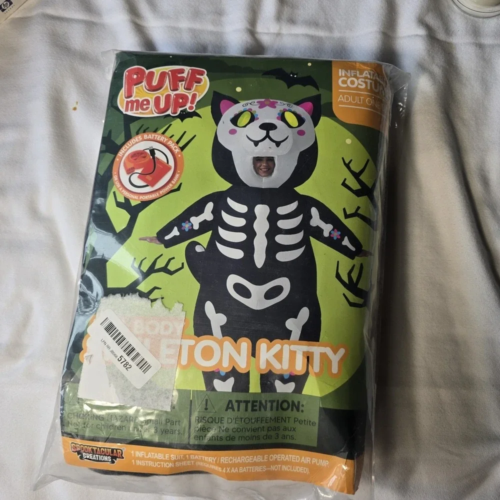 Black Skeleton Cat Inflatable Pet Costume with Pink Accents